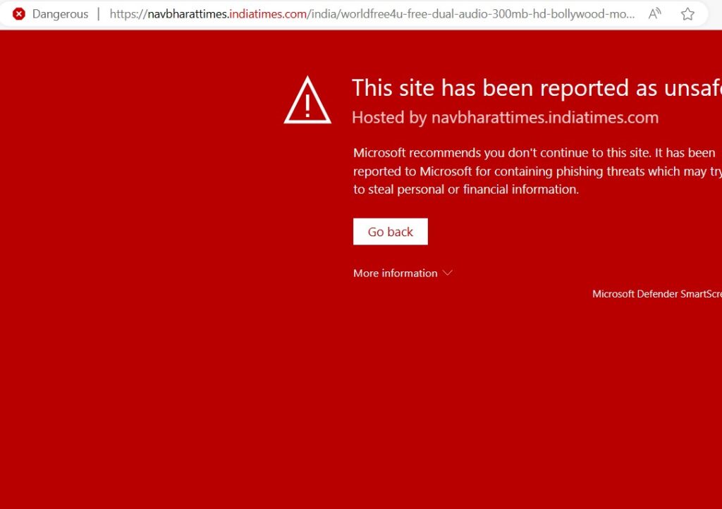 microsoft says the page about world free for you is dangerous on NBT