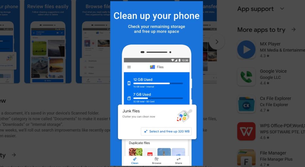 screenshot of files by google app